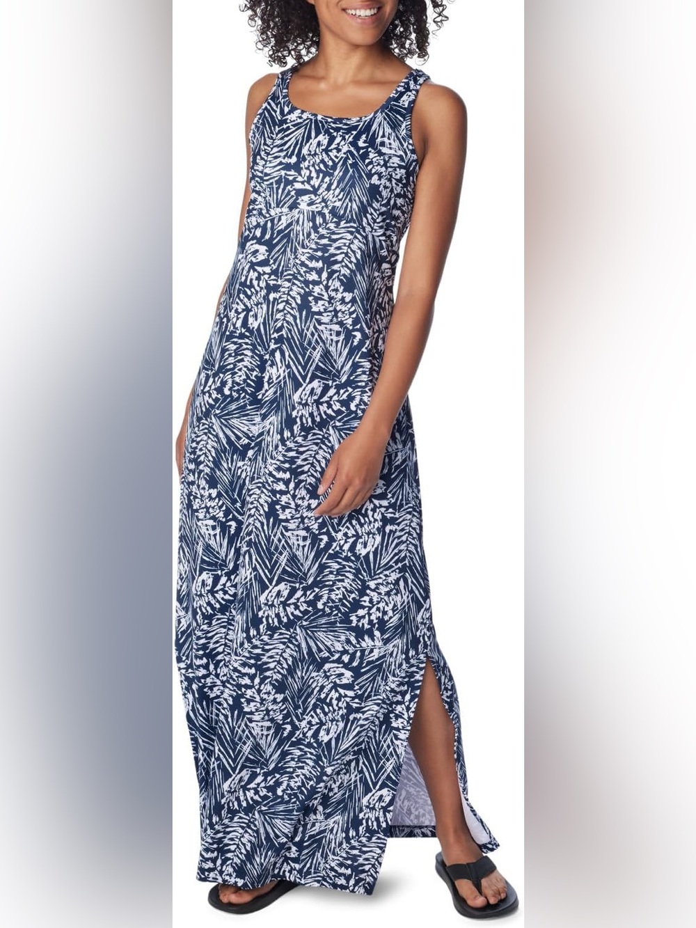 Columbia PFG Freezer Maxi Dress XL Blue Tropicfield Palm Print Active Stretch